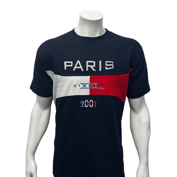 Vintage 2001 France Estelle Navy Red White Paris SIECLE XXI Embroidered Shirt MD - Picture 2 of 9